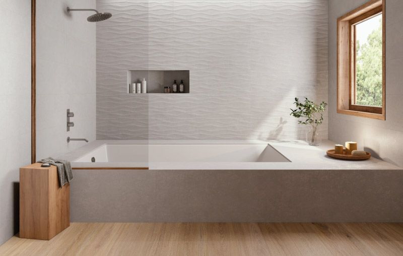 Pavimento y Revestimiento Porcelánico Efecto Madera para Baños