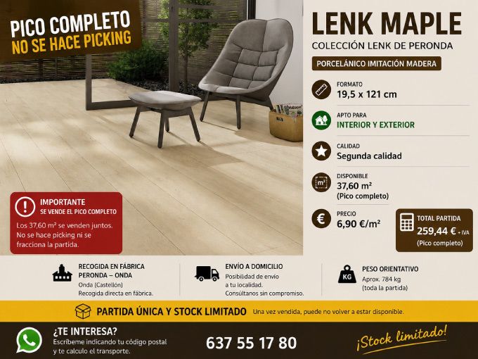 Lenk Maple, Ofertas de Fábrica, Descuentos en Azulejos de Calidad, Picos Completos
